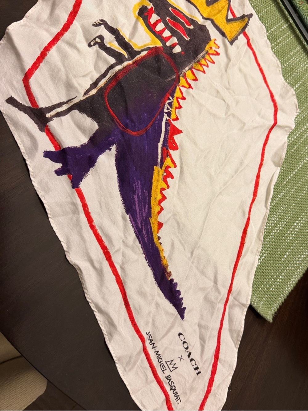 COACH X Jean-Michel Basquiat White Scarf with Red and Purple Accents